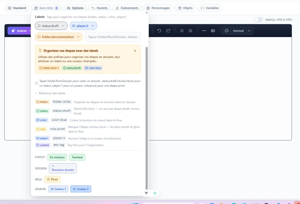 Step labels configuration popover